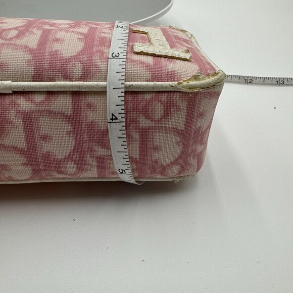 Christian Dior-Authentic-Rare Cosmetic Bag Pouch Pink and White Coated Canvas - Picture 9 of 11